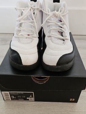 Jordan 12 White and Black Youth Athletic Sneakers